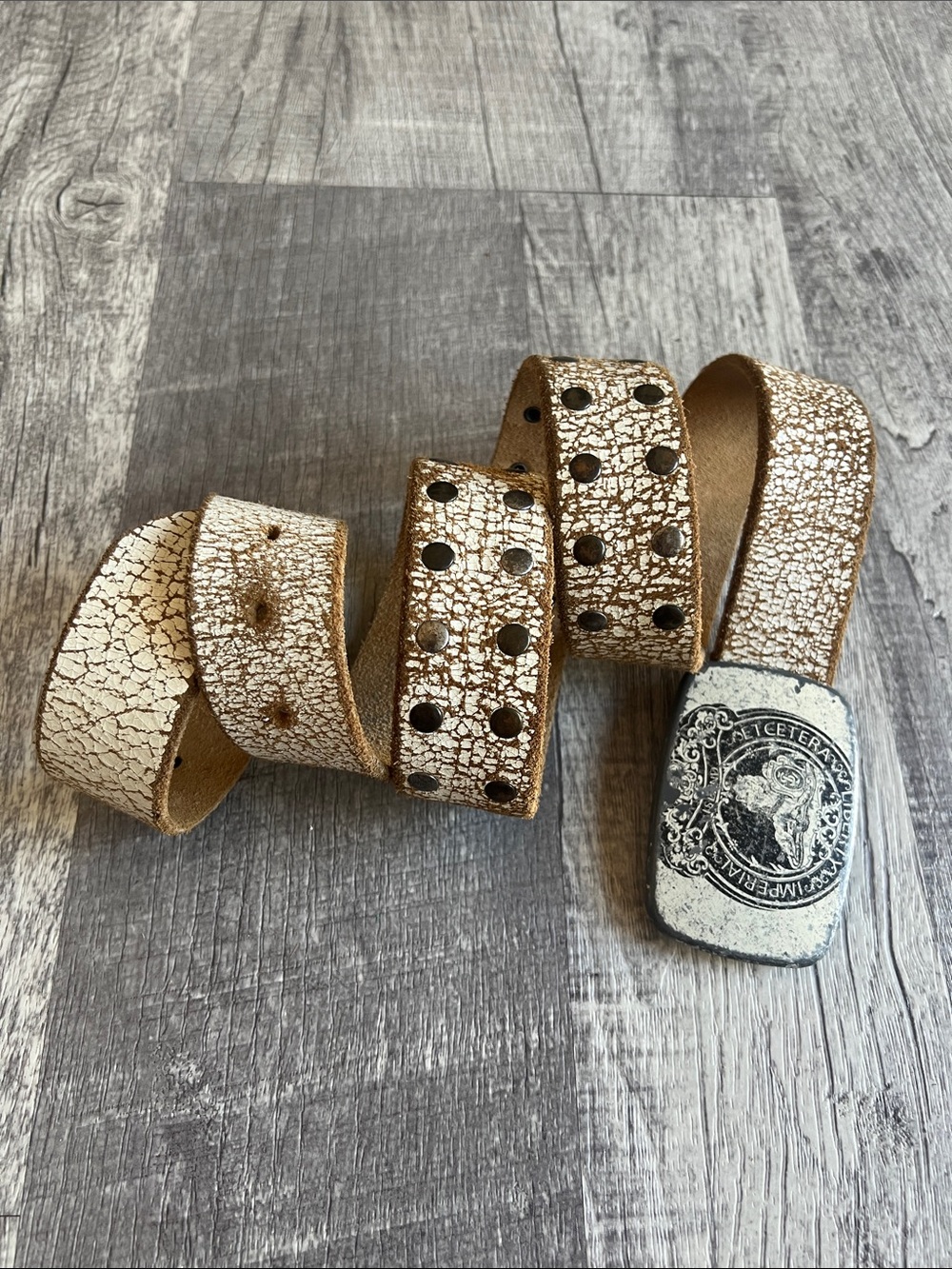 Vtg Gap Y2K Distressed Crackle White Double Grommet Belt Imperial Liberty Buckle